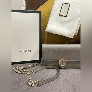 Gucci Taupe Leather Chain Wallet